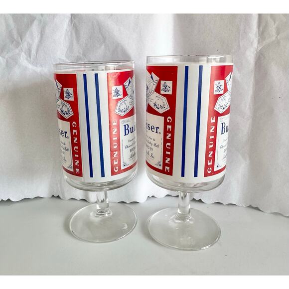Budweiser glasses set/2 beer cup steins mugs bud memorabilia vintage 1970 1980s - Picture 2 of 6